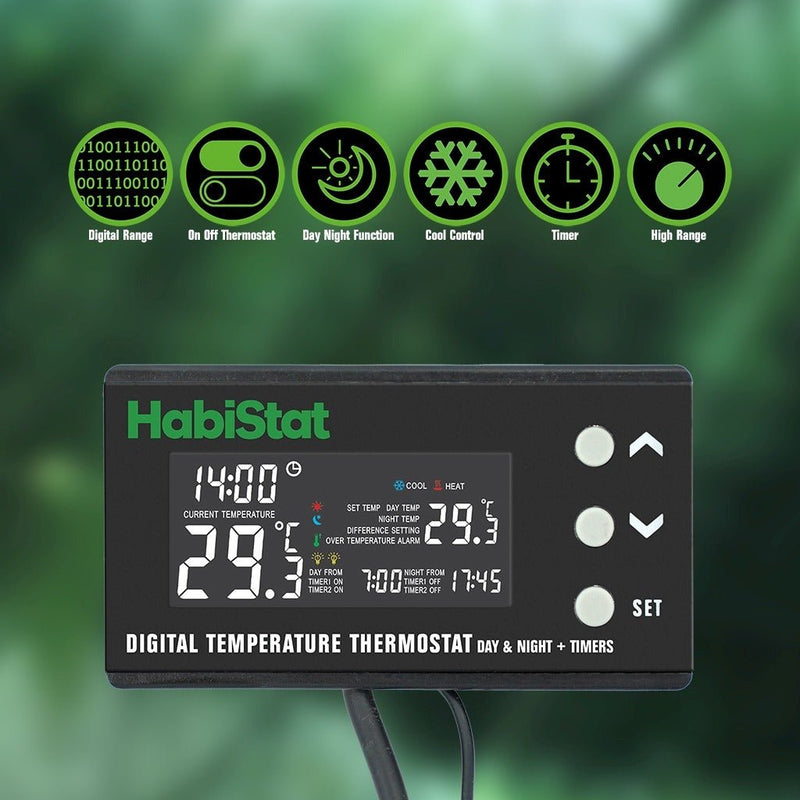 HabiStat Digital Temperature Thermostat, Day/Night, Timer, 600 Watt - Reptiles By Post