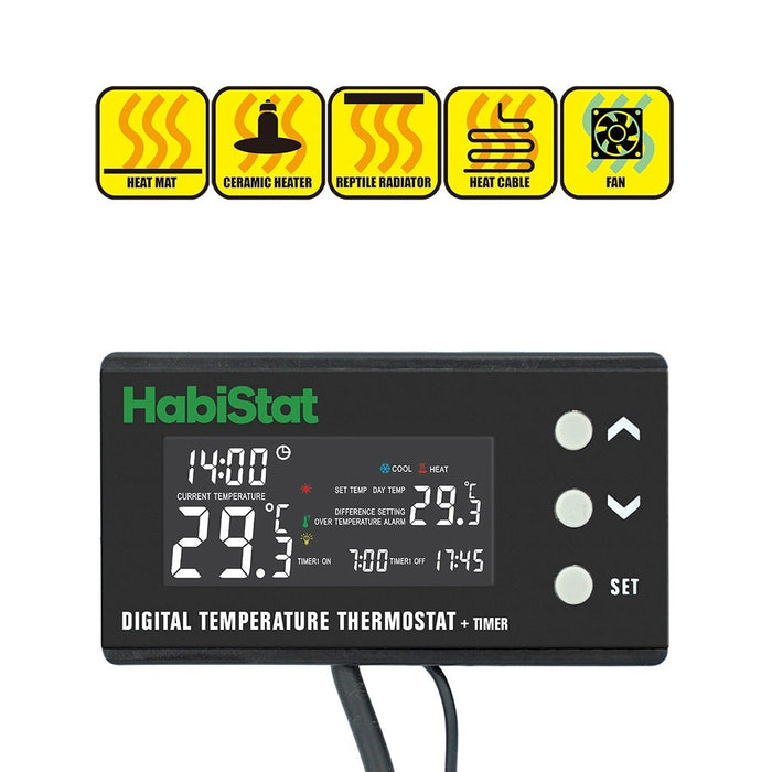 HabiStat Digital Temperature Thermostat, Timer, 600 Watt - Reptiles By Post