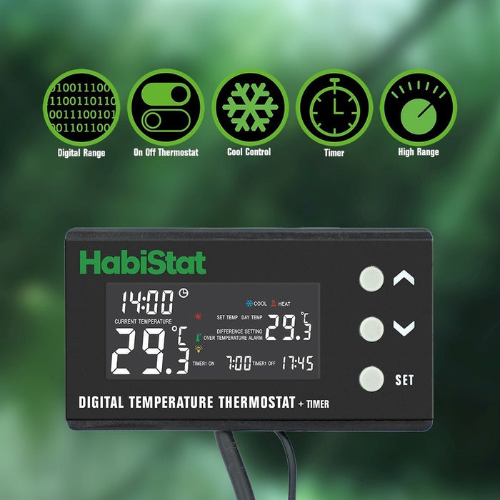 HabiStat Digital Temperature Thermostat, Timer, 600 Watt - Reptiles By Post